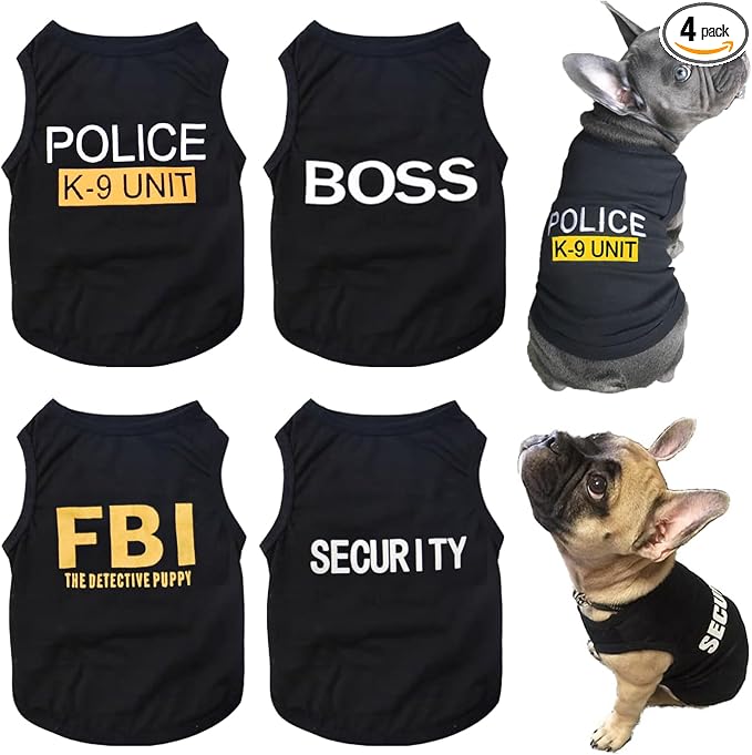 Dog Shirts 4 Pack Cat Apparel Costumes for Cosplay，Breathable Pet T-Shirts，Summer Clothes K9 Security Boss FBI Vest for Dogs Puppy Boy Girl (X-Small)