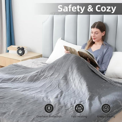 Eydna Electric Heated Blanket Full Size 72"x84",Fast Heating Throw, Soft Microplush for Bed & Couch, 10 Hours Auto Off & 5 Heating Levels, Machine Washable, Gifts for Womens & Family-Light Gray