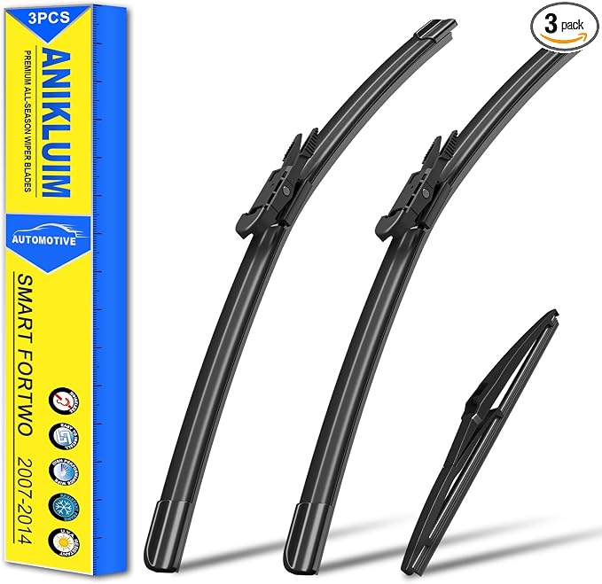 ANIKLUIM® Wiper Blades for 2014-2007 Smart Fortwo Front Windshield Wipers,23 Inch+21 Inch+10 Inch,Durable and Quiet (Pack of 3)