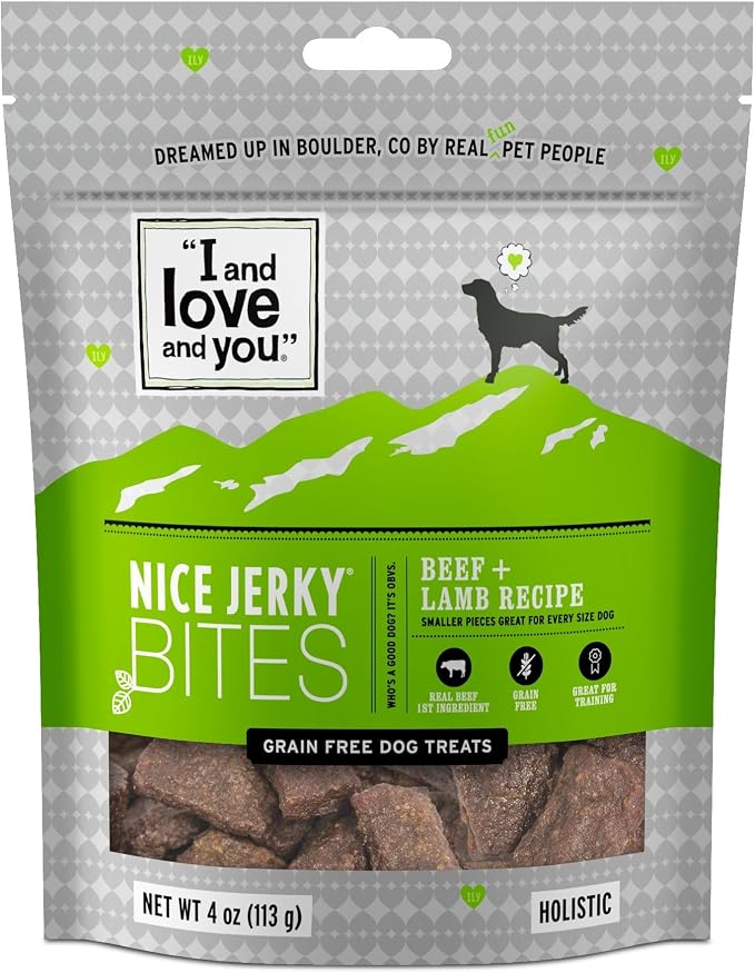 Nice Jerky Bites - Beef + Lamb - Grain Free, Real Beef, Training Treat, Chewy Dog Treats, Filler Free, 4oz