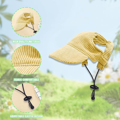 Dog Baseball Cap, Dog Cat Summer Beach Visor Hat with Ear Holes, Adjustable Puppy Sunbonnet Headdress (Yellow, X-Large)