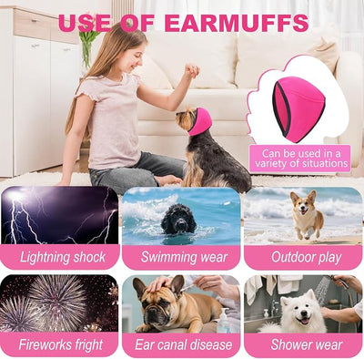 Dog Ear Muffs No Shake Ear Wraps for Dogs Ear Protection for Noise & Anxiety Relief Comfort Calming Hoodie, Protection Firework Grooming Bathing and Force Drying (Pink L)