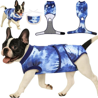 Soft Surgery Recovery Suit for Female/Male Dog Cat, Bandana Set Included, E-Collar Cone Alternative Anti Licking Abdominal Wounds After Spay/Neuter, Small Dogs Full Body Onesies, Medical Pet Bodysuit