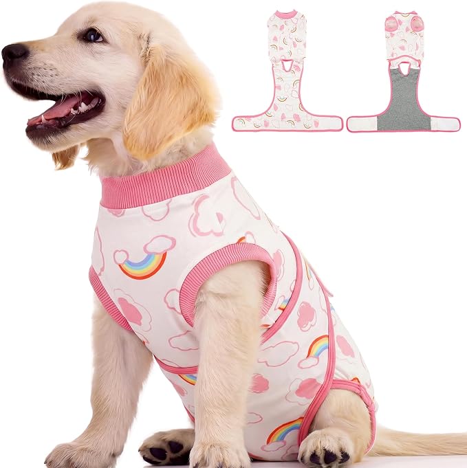 Dog Surgery Recovery Suit, Soft Breathable Dog Recovery Suit for Female Spay Male Nueuter, Anti Licking Puppy Onesie Pet Surgical Suit for Dogs Abdominal Wounds Skin Disease, Rainbow S