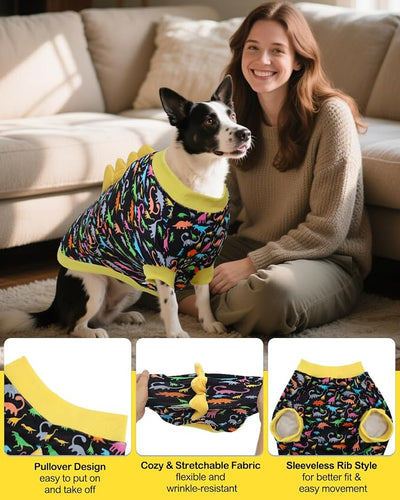CuteBone Dinosaur Costume Dog Shirt, Stretchy Velvet T-Shirt Clothes for Large Dogs, Soft & Breathable Pet Tee Outfit Pitbull Apparel for Daily Wear, Cozy Pullover Design Big Dog Fashion COSBX01-4XL