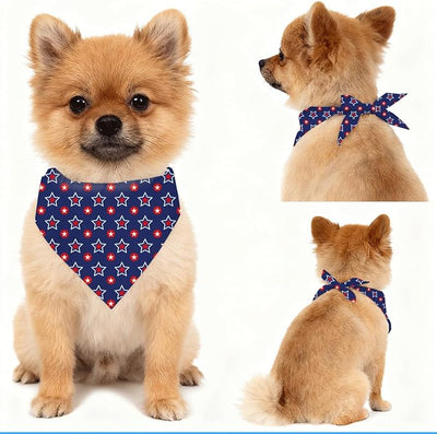 Patriotic Star Dog Bandana, 4th of July Pet Triangle Scarf for Parade BBQ Party Outfit, Red White Blue Neckerchief for Small Medium Dogs, Independence Day Puppy Gift