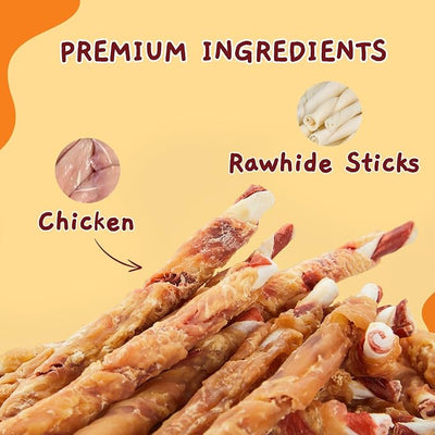 Jungle Calling Dog Treats, 35-Count Natural Chicken Wrapped Rawhide Sticks for Small Medium Dogs, 5-Inch Long Lasting Dog Rawhide Chews for Teeth Cleaning, Grain-Free Training Rewards, 1.10 lb