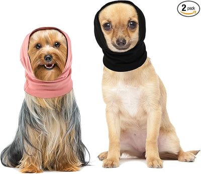 Frienda 2 Pcs Dog Ear Muffs Dog Calming Ear Cover Anxiety Relief Cover Face Neck Warmer Quiet Head Sleeves for Noise Bathing Grooming Drying(Small,Black, Pink)