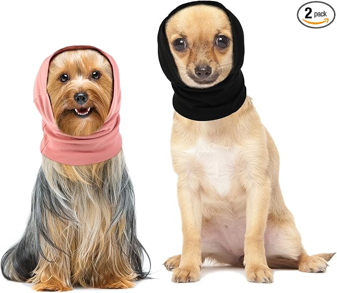 2 Pcs Dog Ear Muffs Dog Calming Ear Cover Anxiety Relief Cover Face Neck Warmer Quiet Head Sleeves for Noise Bathing Grooming Drying(Small,Black, Pink)