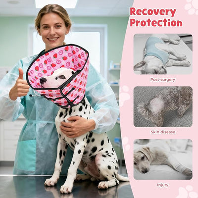 Avont Dog Cone Alternative, Adjustable Soft Comfy Foldable E Cones for Medium Large Dogs After Surgery, Escape-Proof Elizabethan Collar for Surgical Wound Recovery Stop Licking -Strawberry(L)