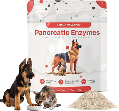 Pancreatic Enzymes for Dogs & Cats – High-Strength, Low-Odor (Acetone-Free), Porcine-Derived Powder Digestive Supplement for Dogs & Cats – Made in the USA (5.9oz, 168g)