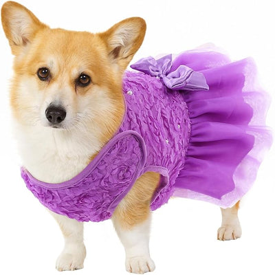 ASENKU Dog Dress Pet Wedding Dress Princess Lace Puppy Birthday Party Outfit Formal Apparel Girl for Small Medium Dogs Cats (Small, Purple)