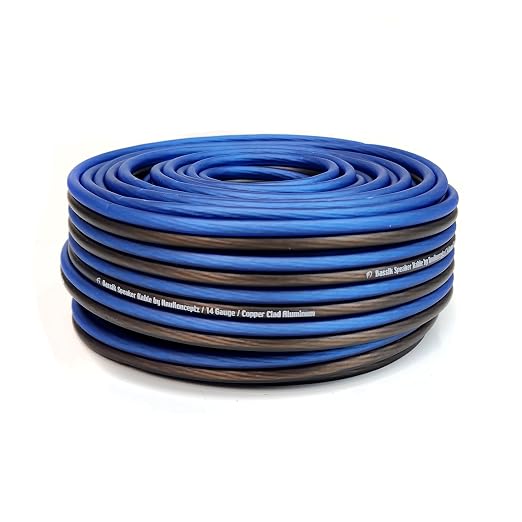 Bassik 14 Gauge AWG Speaker Wire Cable with Soft Touch Ultra Flex PVC for Home Theater Speakers and Car Audio - Blue/Black 250 Feet