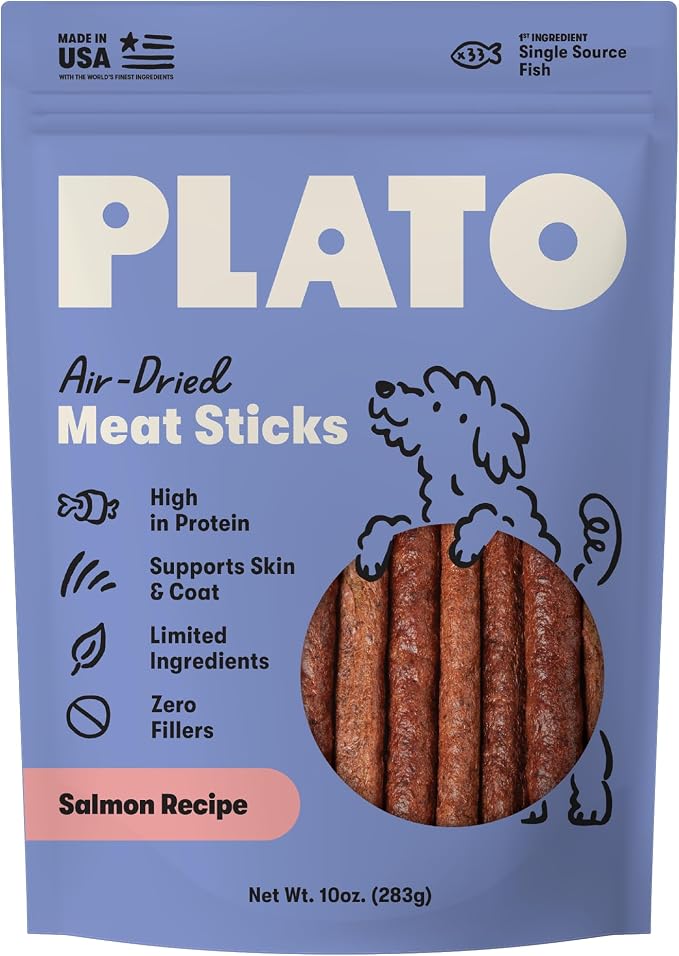 Plato Meat Sticks Lamb Dog Treats, Air-Dried High-Protein Soft Chews, Grass-Fed New Zealand Lamb with Omega Fish Oil, 10 oz
