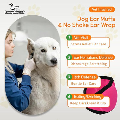 Upgraded Dog Ear Muffs for Noise Protection & Anxiety Relief, Adjustable No Shake Ear Wrap for Firework, Hematoma, Bathing, Swim, Grooming and Force Drying (Fuchsia, L(Head Size:18"-24"))