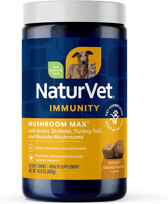 Mushroom Max Advanced Immune Support Dog Supplement – Helps Strengthen Immunity, Overall Health for Dogs – Includes Shitake Mushrooms, Reishi, Turkey Tail – 120 Ct.