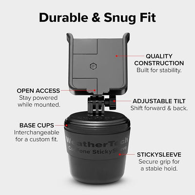 WeatherTech CupFone, Universal Cup Holder Phone Mount for Cars – Adjustable & Secure Fit with Open Access for Charging – Compatible with iPhone, Android - Metal Knobs, Royal Blue