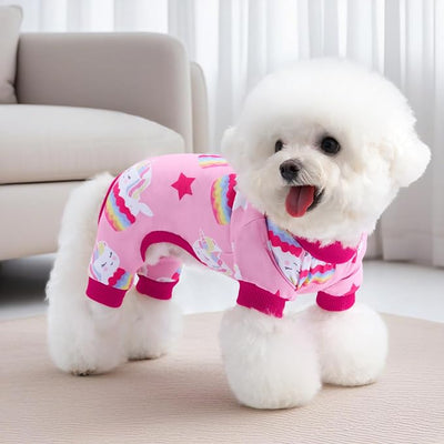 XPUDAC 4 Pack Dog Pajamas Soft Strechy Duck Pink Print Dog Clothes for Small Medium Dogs Girl Boy Cat Apparel, S