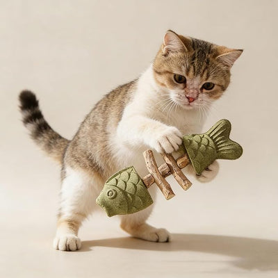Purrident - Fix Cat Dental Health - Natural Dental Chew for Cats, Fishbone Shape Cat Teething Toy with Catnip, Durable Feline Tooth Care Tool for Indoor & Adult Cats (3PCS-B)