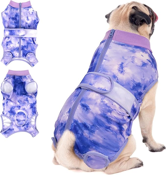 Dog Surgery Recovery Suit - Zipper On Dog Onesies After Surgery for Female Male Dogs, Abdominal Wounds Bandages Cone/E-Collar Alternative Dogs Surgical Suit Shirt (Purple,M)