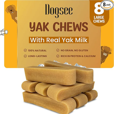 Dogsee Original Himalayan Yak Cheese Dog Chews 2lb (Large - 8 Bars) .100% Natural, 60% Protein, Dog Treats for Large Breed Dog Chews Long Lasting for Aggressive Chewers
