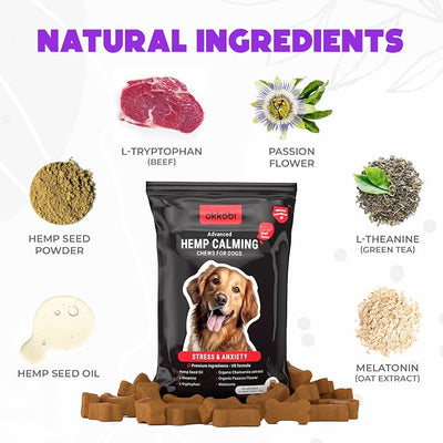 Hemp Calming Chews for Dogs Anxiety 60 pcs - Beef Flavored - Dog Anxiety Relief - Dog Calming Chews - Melatonin for Dogs - for Stress, Travel, Check-up, Barking or Grooming - Dog Calming Treats