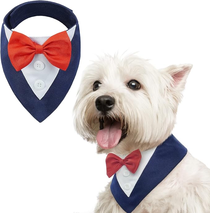 Dog Tuxedo for Small Dogs,Dog Formal Suit Dogs Attire Pet Bow Tie Puppy Party Costumes Cat Tux Outfits Pets Bandana Cosplay Adjustable Bowties Wedding Birthday Valentines Blue S