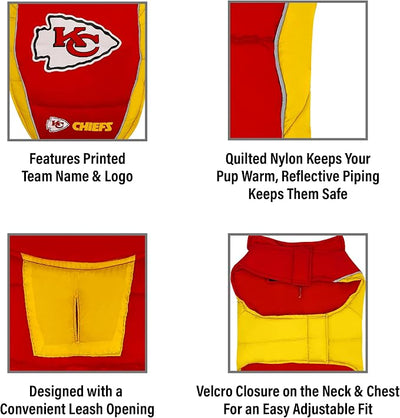 NFL Kansas City Chiefs Puffer Vest for Dogs & Cats, Size Medium. Warm, Cozy, and Waterproof Dog Coat, for Small and Large Dogs/Cats. Best NFL Licensed PET Warming Sports Jacket