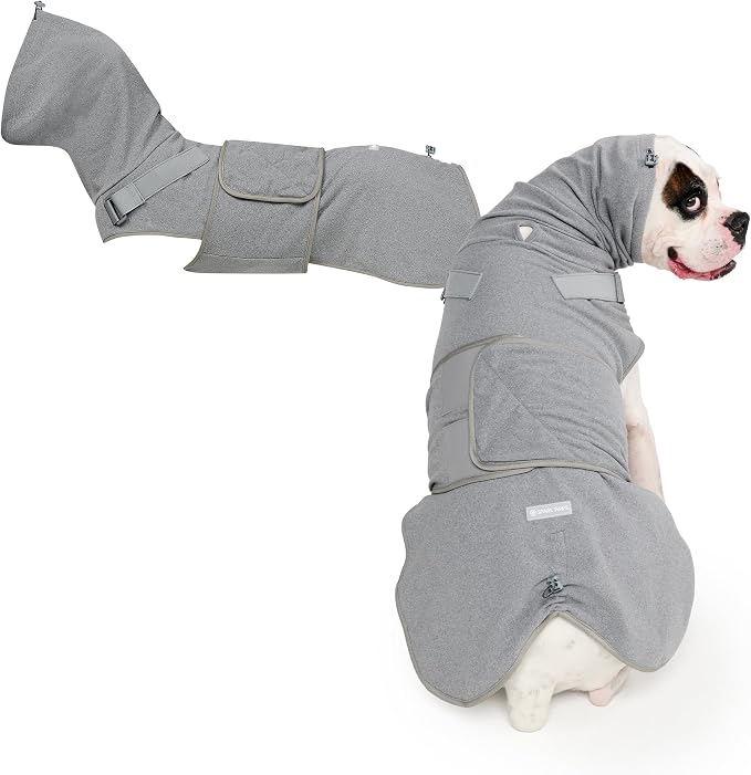 Anxiety Relief Vest for Dogs – Gentle Compression Dog Anxiety Suit, Calming Wrap for Separation Anxiety, Thunder, Fireworks, Suitable for Small Medium and Large Breeds - Grey - Size 2XL