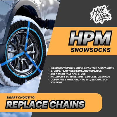Snow Socks for Tires, Elastic Tire Socks for Passenger Cars, Sedan, SUVs, Alternative for Tire Snow Chain, Snow Traction Device, Winter Emergency Accessory, Set of 2 (HPM-90)