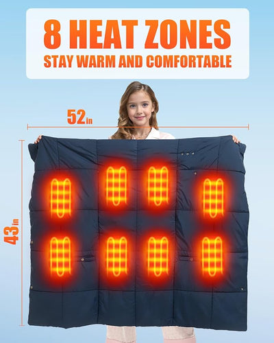 CYCYHEAT Kids Heated Blanket Battery Operated - Boys and Girls 7.4V DC Portable Cordless USB Heating Blanket for Outdoors
