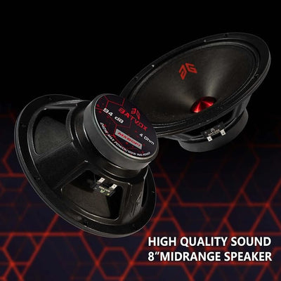 MX80P1 Loudspeaker 8 Inch Midrange 480 Watts 4 Ohms Red Dust Cap, Premium Quality Audio Door Speakers for Car or Truck Stereo Sound System, Black (2 Speakers)