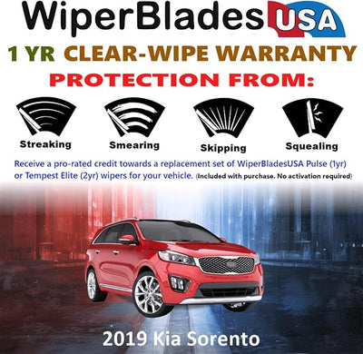 WiperBladesUSA Wiper Blades Set w/ 1yr warranty compatible with Kia Sorento 2019 Wipers (Set of 2) Pulse Wipers