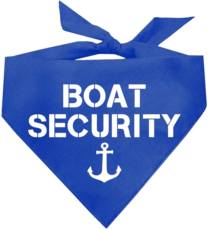 Boat Security Dog Bandana | 100% Cotton Adjustable Triangle | Made in USA | Boat Lover | Captain | Beach | Lake | Funny Outfit Prop Photoshoot | Royal, X-Small (243)