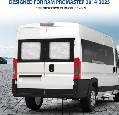 Rear Door Window Sun Shade Compatible with Ram ProMaster 2014-2026, Aluminum Film Rear Door Window Sunshade Cover, Block Heat & Privacy Window Shield Cover for ProMaster 2014-2026 Van Accessories