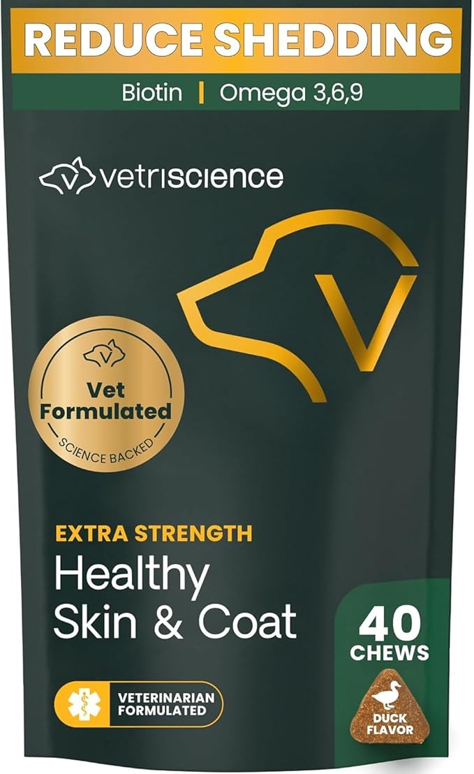 VetriScience Omega Plus Advanced Skin Supplement for Dogs Fish Oil Supplement for Itchy Skin with Omegas 3, 6, 9 Fatty Acids and Added Nutrients