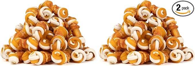 2.5" Rawhide Free Dog Treats with Mixed Vegetables, Chicken Wrapped Mini Knot Bones for Small Dogs, Healthy Snacks for Balanced Nutrition, 21.2oz (Pack of 2)