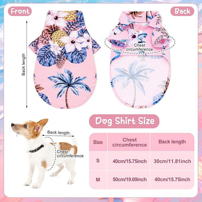 Small Summer T-Shirts Set Include Adjustable Pet Hat with Ear Holes Breathable Hawaiian Dog Shirt Heart Shape Sunglasses Beach Outfit Set for Puppy Small Medium Pets Dog Cat(Pink,M)