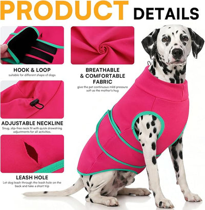Queenmore Breathable Dog Anxiety Calming Vest,Adjustable &Lightweight Dog Calming Shirt for Thunder,Fireworks,Separation,Dogs Stress and Anxiety Relief Coat,Compression Shirt for Large Dogs,Rosered,L