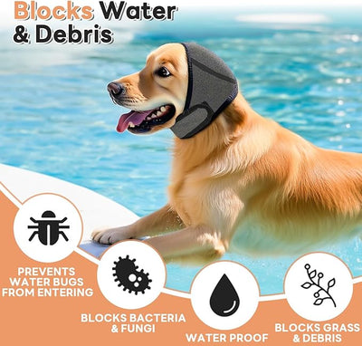 Dog Ear Muffs Noise Protection, No-Shake Ear Wrap for Hematoma Care, Bathing, Drying, Swimming & Noise Anxiety Relief (Grey, Large)