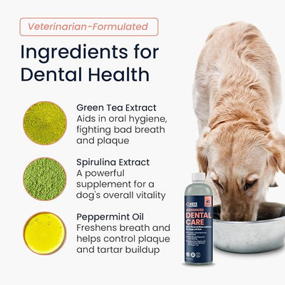Vets Preferred Dog Breath Freshener & Water Additive for Dental Care – Fights Bad Breath, Removes Tartar & Plaque – Dog Mouthwash for Healthy Teeth & Gums, Gingivitis Support – Mint Flavor