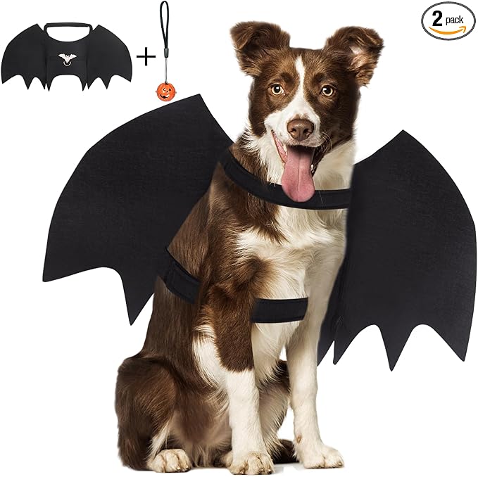 Bat Wings for Dog, Adjustable Halloween Pet Bat Costume with Bell for Medium Large Dogs Party Decoration and Cosplay (Large, Black)