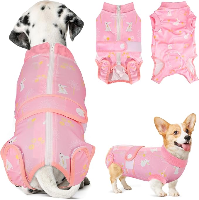Lukovee Recovery Suit for Dogs, Zipper On Recovery Suit for Female Male Dog, Onesie Abdominal Wounds Cone E-Collar Alternative Prevent Licking Spay Recovery Suit (M, 2PI)