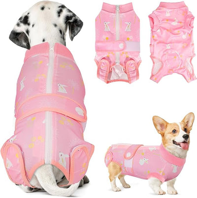 Lukovee Recovery Suit for Dogs, Zipper On Recovery Suit for Female Male Dog, Onesie Abdominal Wounds Cone E-Collar Alternative Prevent Licking Spay Recovery Suit (XXL,2PI)
