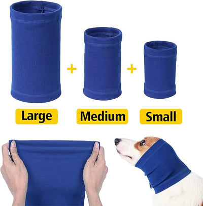 Dog Head Wrap - No Shake Quiet Ears for Dogs Anxiety Relief, Original Ear Covers Pet Calming Hoodie for Thunder, Lightning, Fireworks, Vet Visits, Grooming, High Stretch Ribbed Fabric, Blue S
