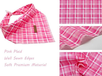 Lionheart Glory Pink Plaid Bandana 1 Pack - Washable Soft Scarf, Square Adjustable for Small Medium Large Dogs