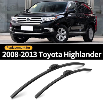 Front and Rear Windshield Wipers for Toyota Highlander 2008-2019 | Quiet and Streak-Free Front and Back Wiper Blades Assembly All-Season OEM Automotive Replacement Accessories