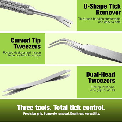 10-in-1 Tick Removal Tool Kit for Dogs & Cats, Safe No-Squeeze Tick Remover Set with Twister-Style Hooks, Tweezers & Flea Comb, Portable Storage Case for Home & Outdoor Use