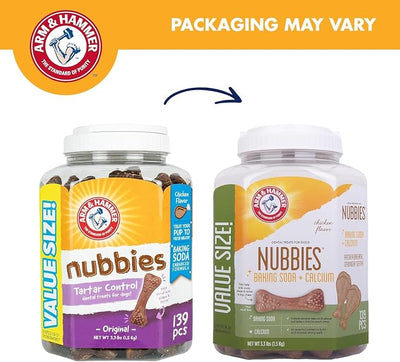 Arm & Hammer for Pets Nubbies Dental Treats Value Size Baking Soda Calcium Chicken Flavor Scrubs Plaque Tartar Freshens Breath 139 Count 52.8 OZ 2 Pack Dogs for Daily At-Home Oral Hygiene Routines