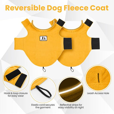 DENTRUN Reversible Dog Coat - Windproof Polar Fleece Vest with Reflective Neck Strips, Hook & Loop Closures, Easy-On Cold Weather Jacket for Medium Puppies (Medium Dogs Gear)